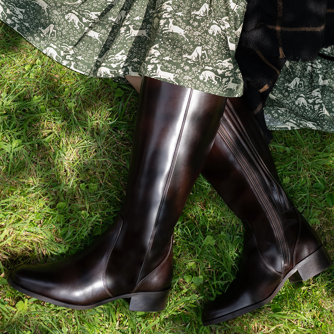 Brown leather knee high boots