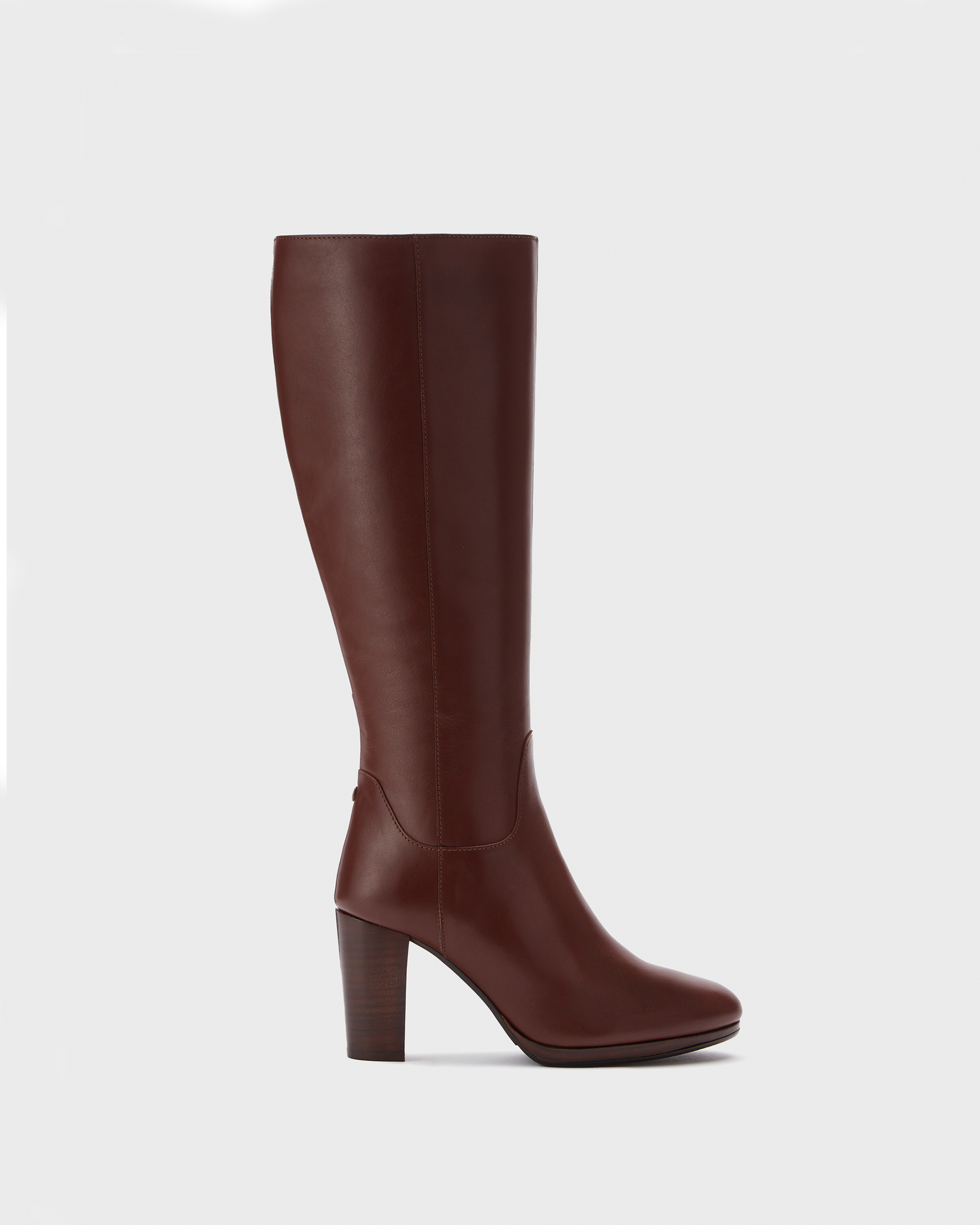 knee high brown leather heeled boots