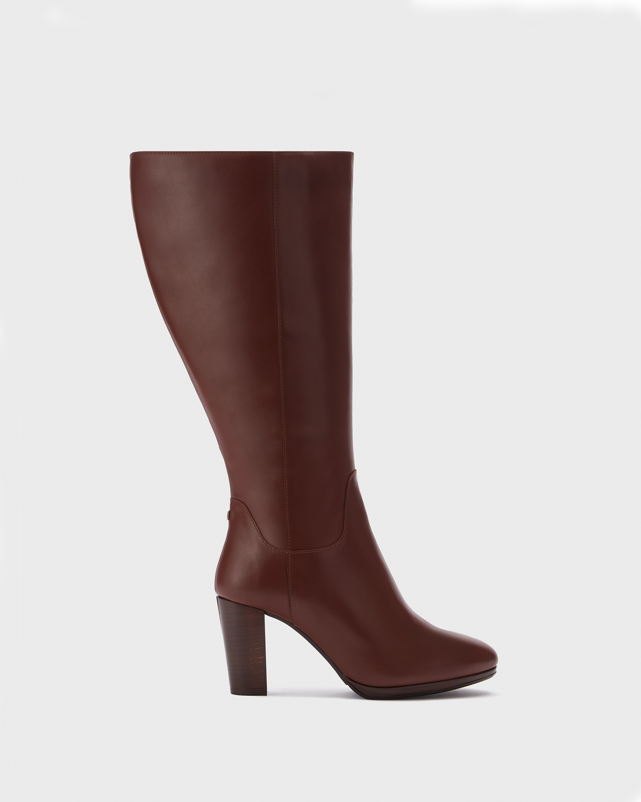 knee high brown leather heeled boots