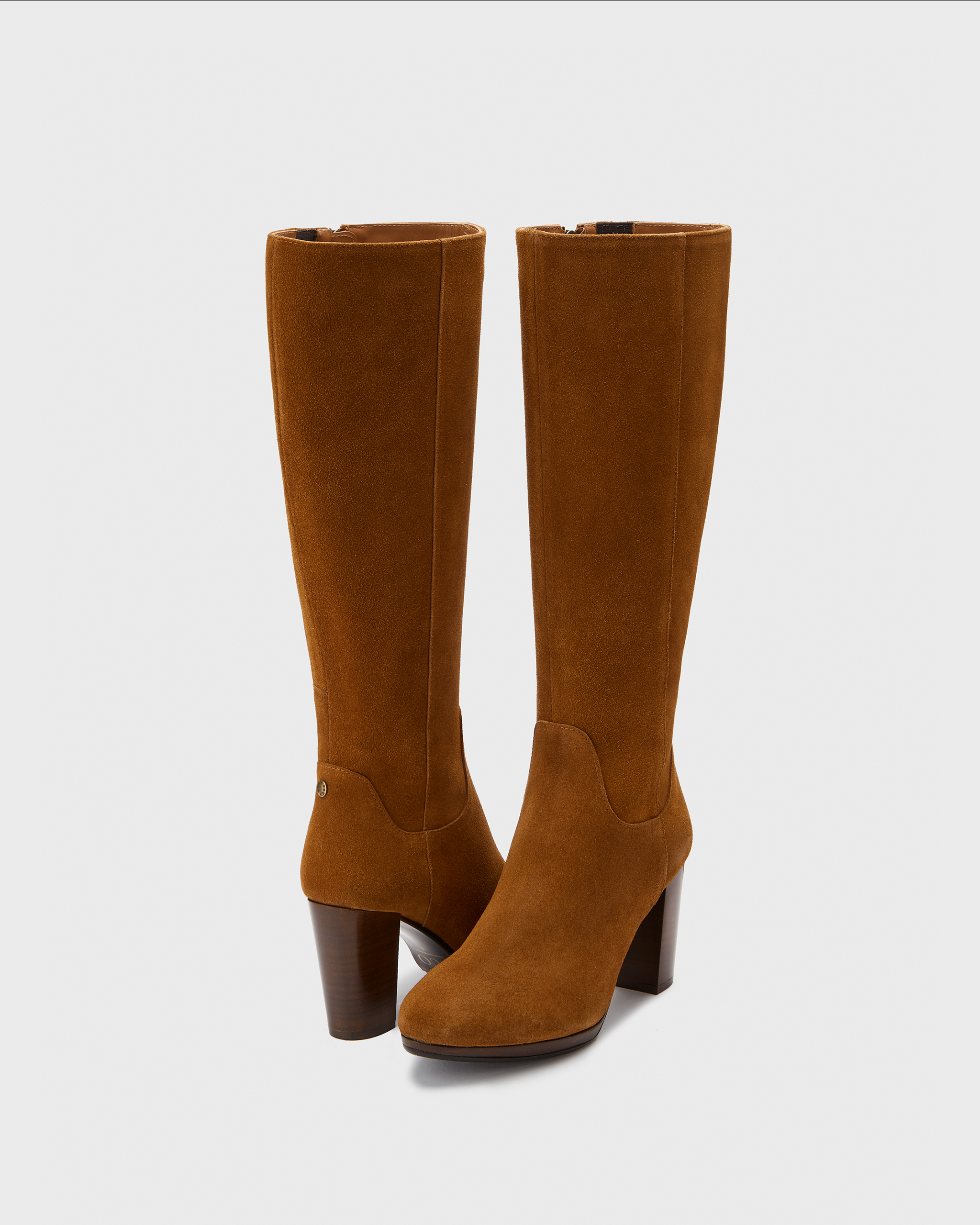 knee high tan suede heeled boots