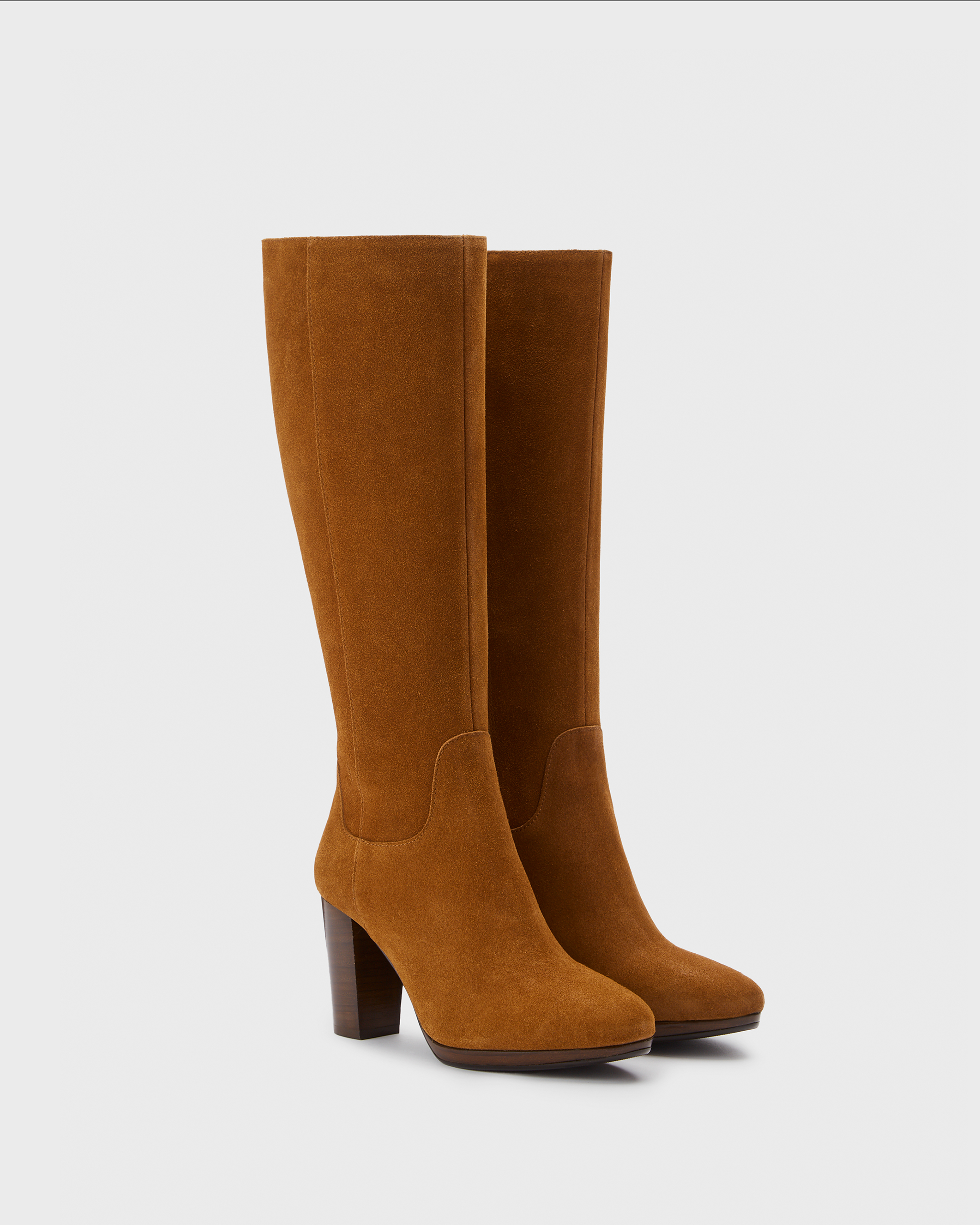 knee high tan suede heeled boots