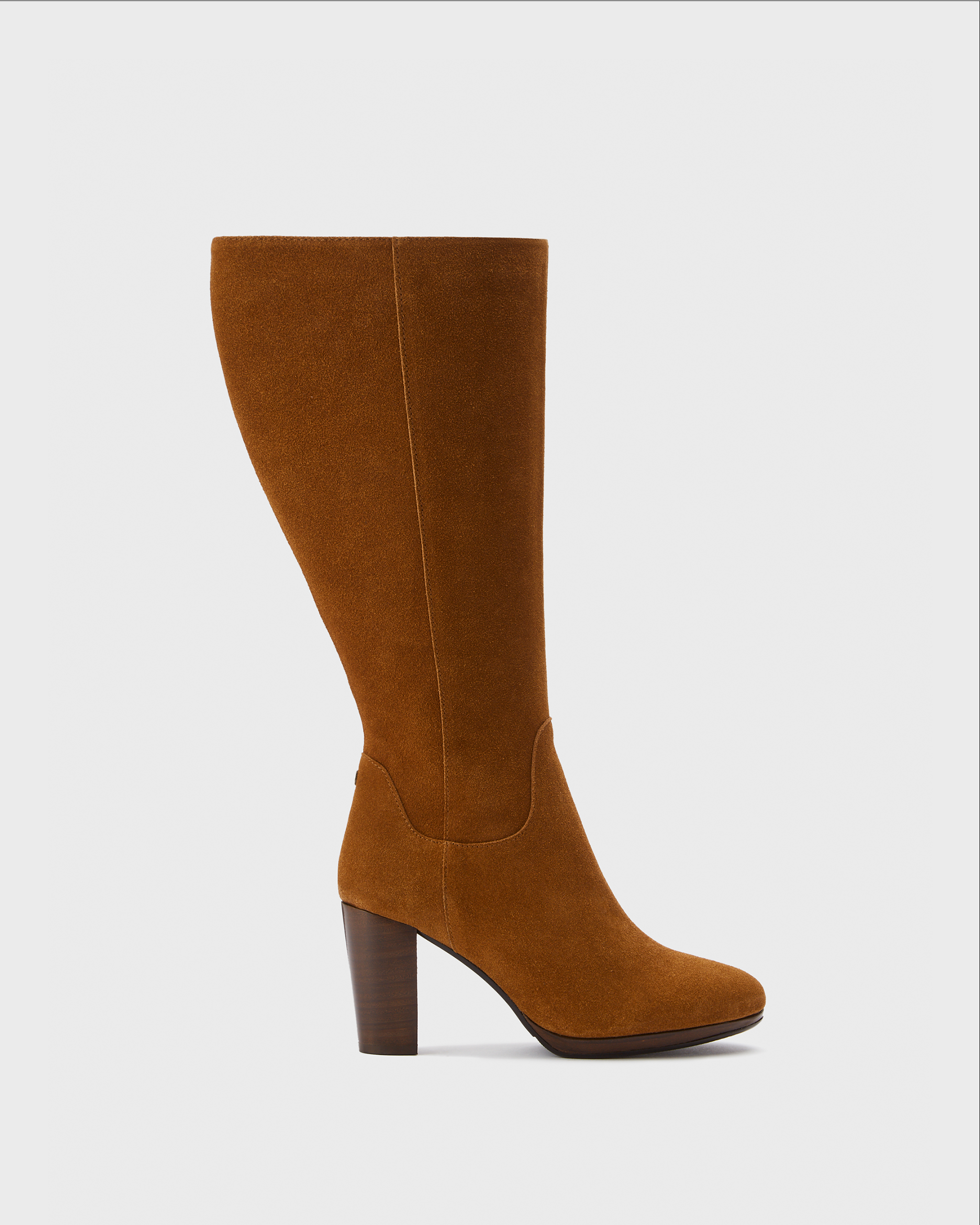 knee high tan suede heeled boots