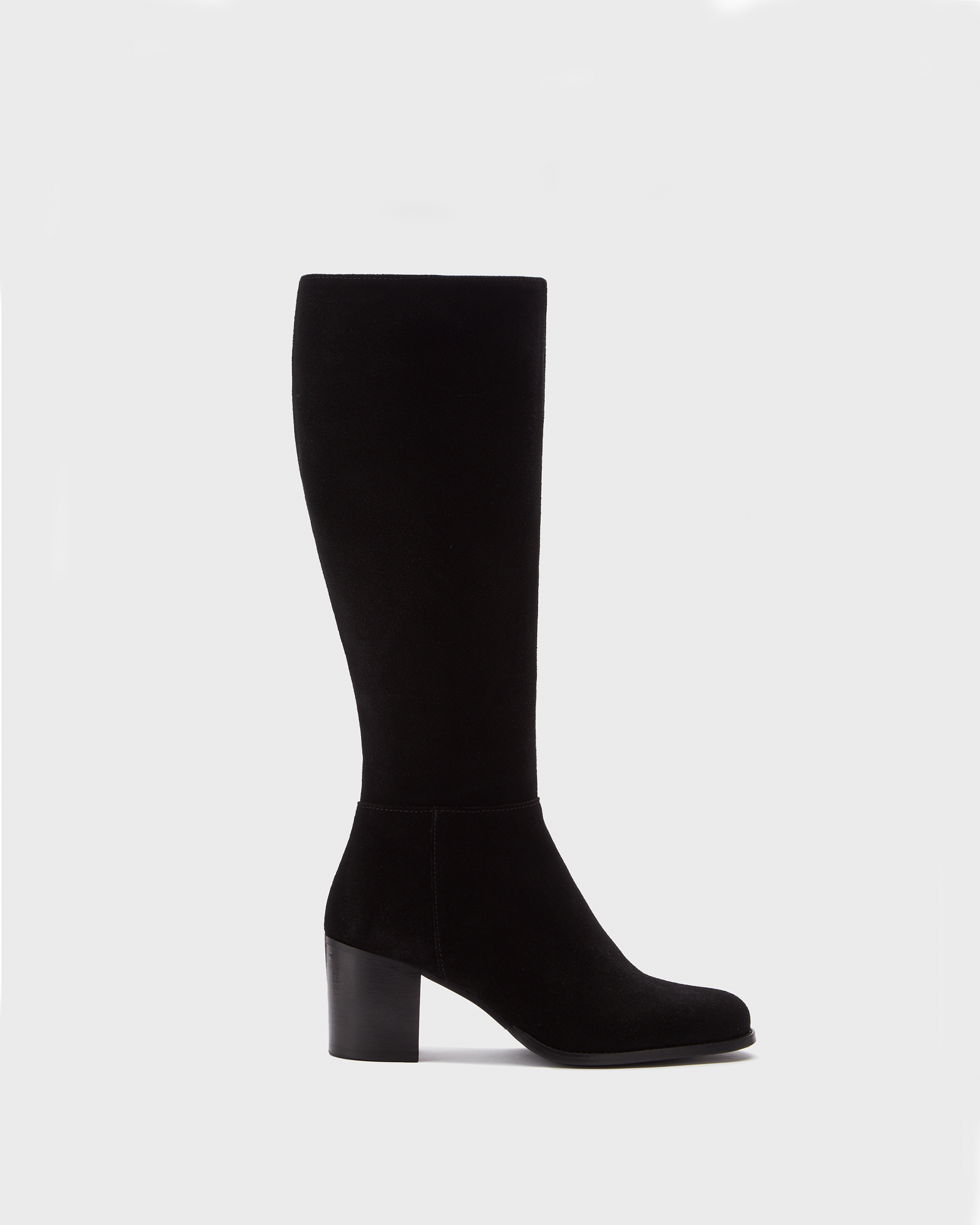 knee high black suede heeled boots