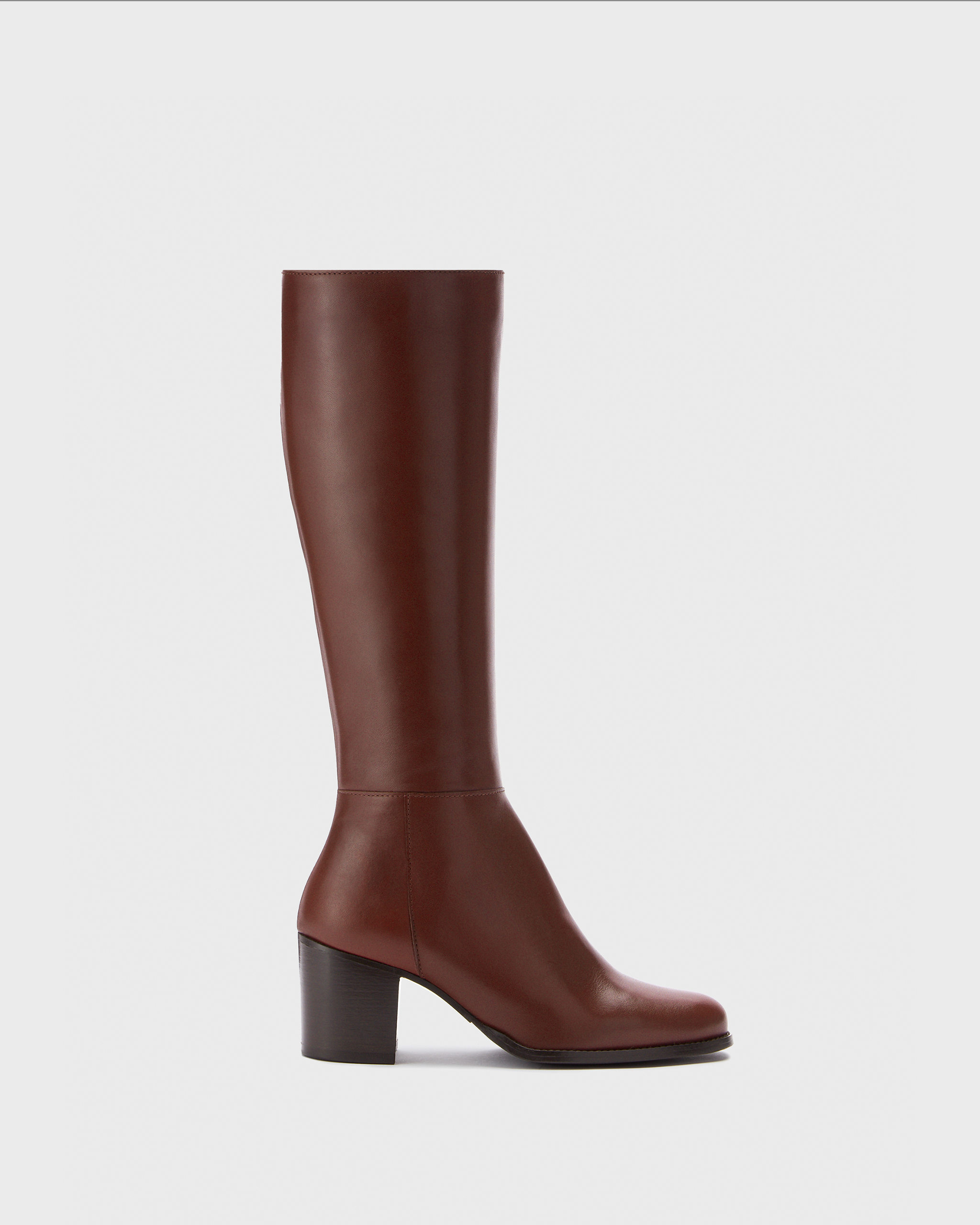 knee high brown leather heeled boots