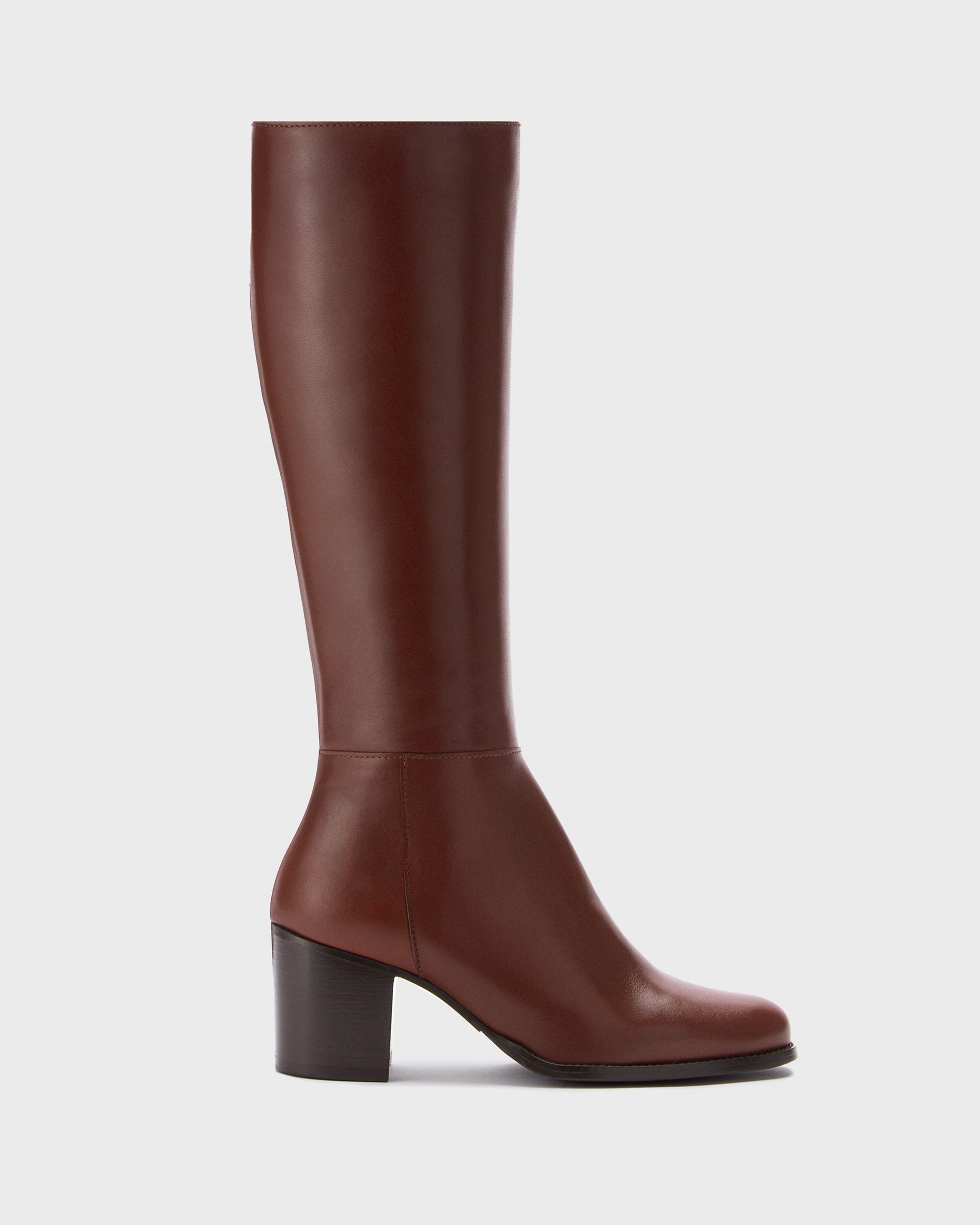 knee high brown leather heeled boots