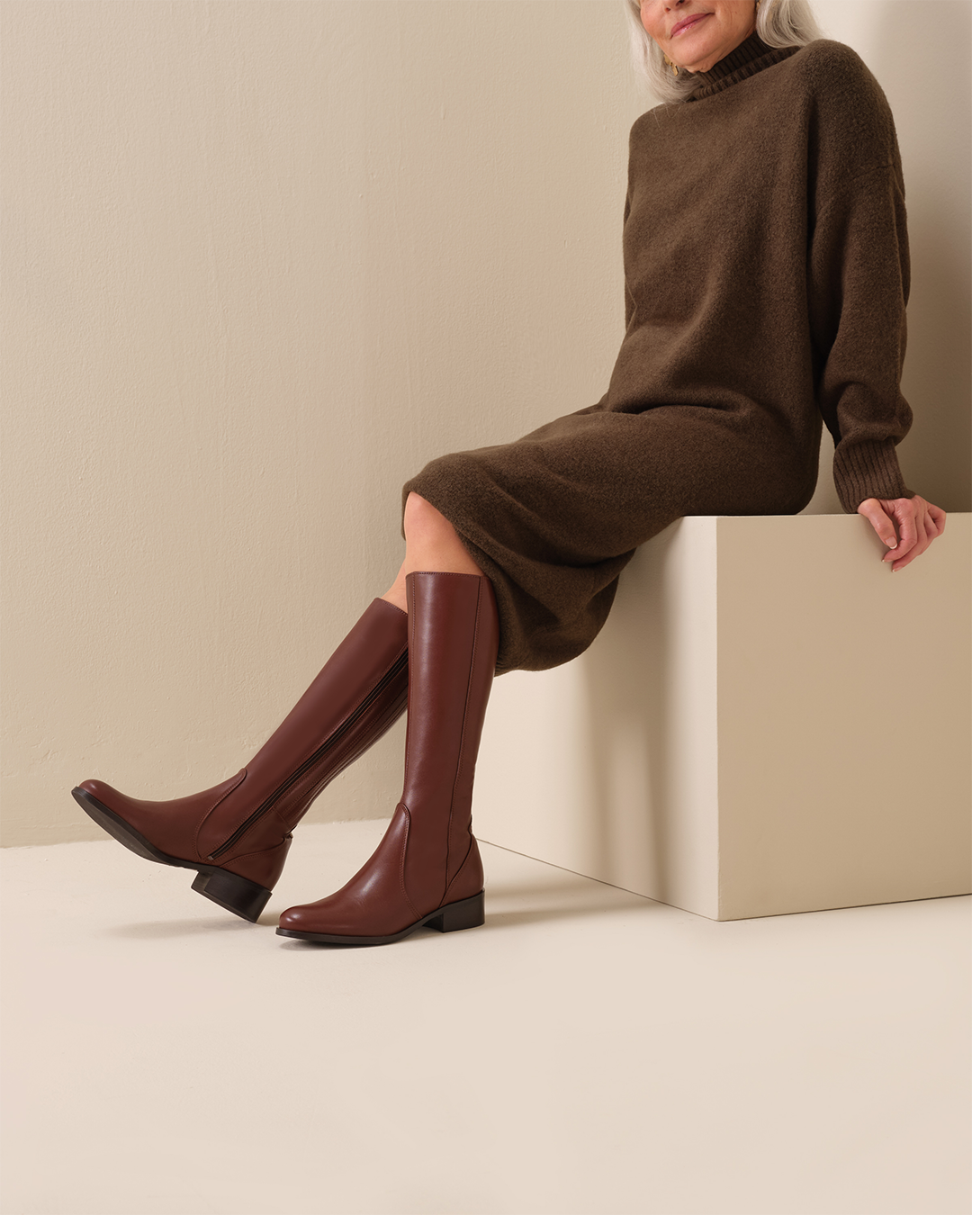 Haltham Tall Knee High Boots in Brown Leather