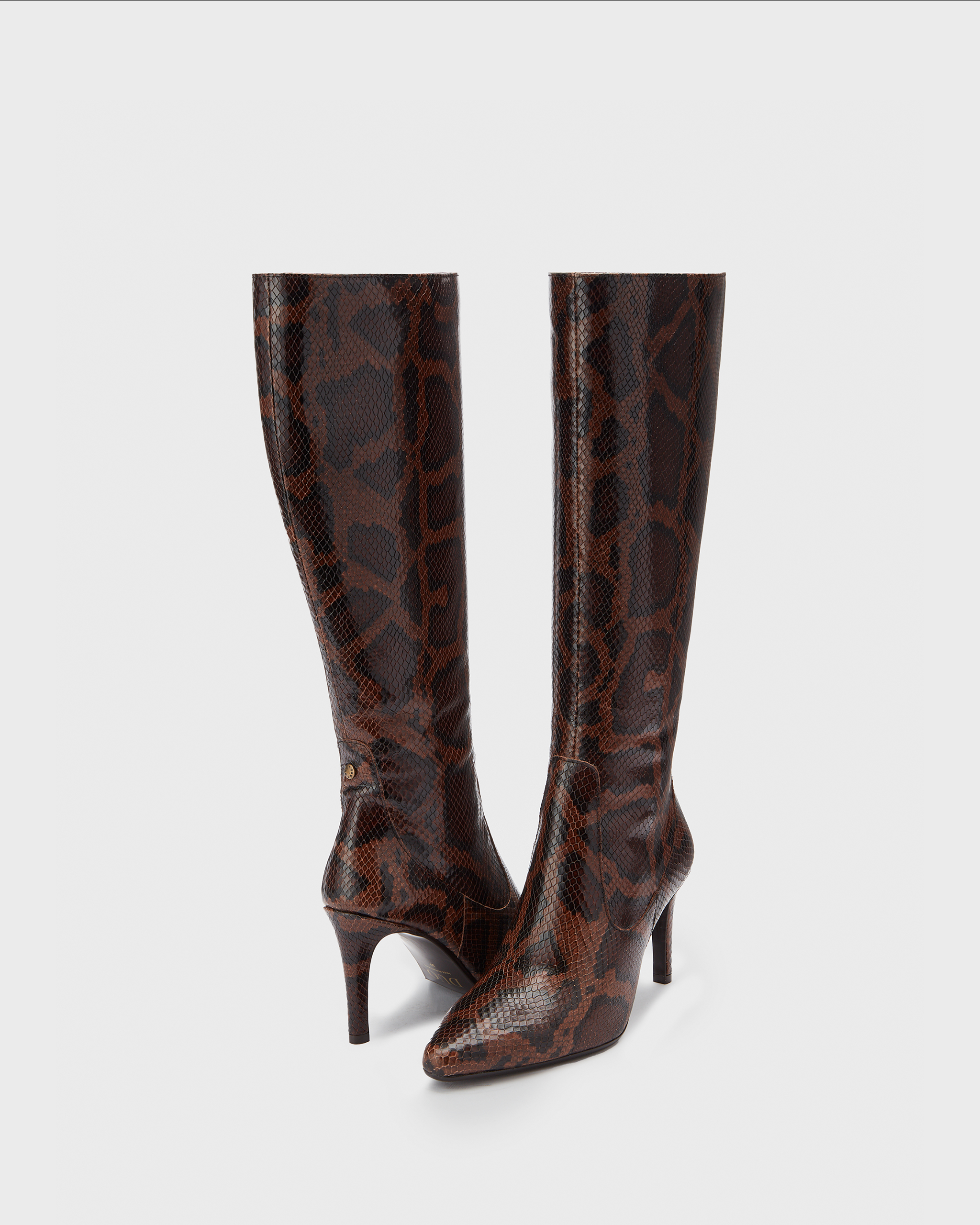 knee high snake stiletto heeled boots