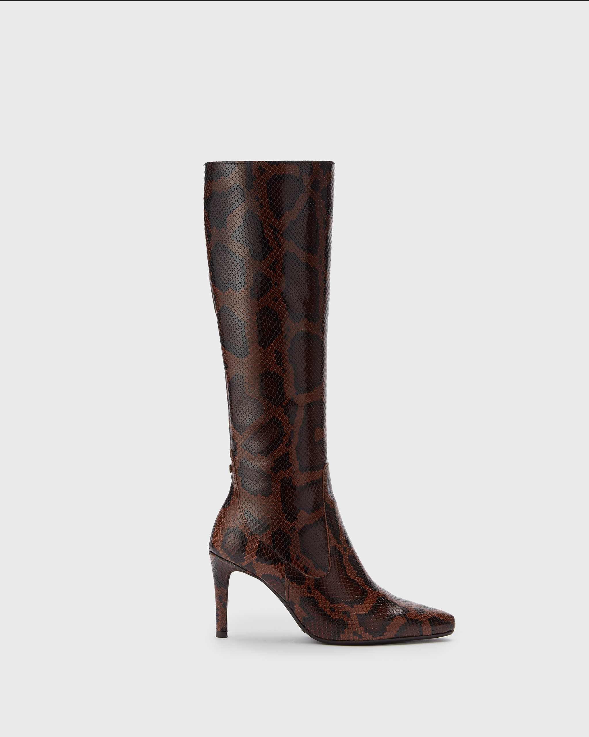 knee high snake stiletto heeled boots