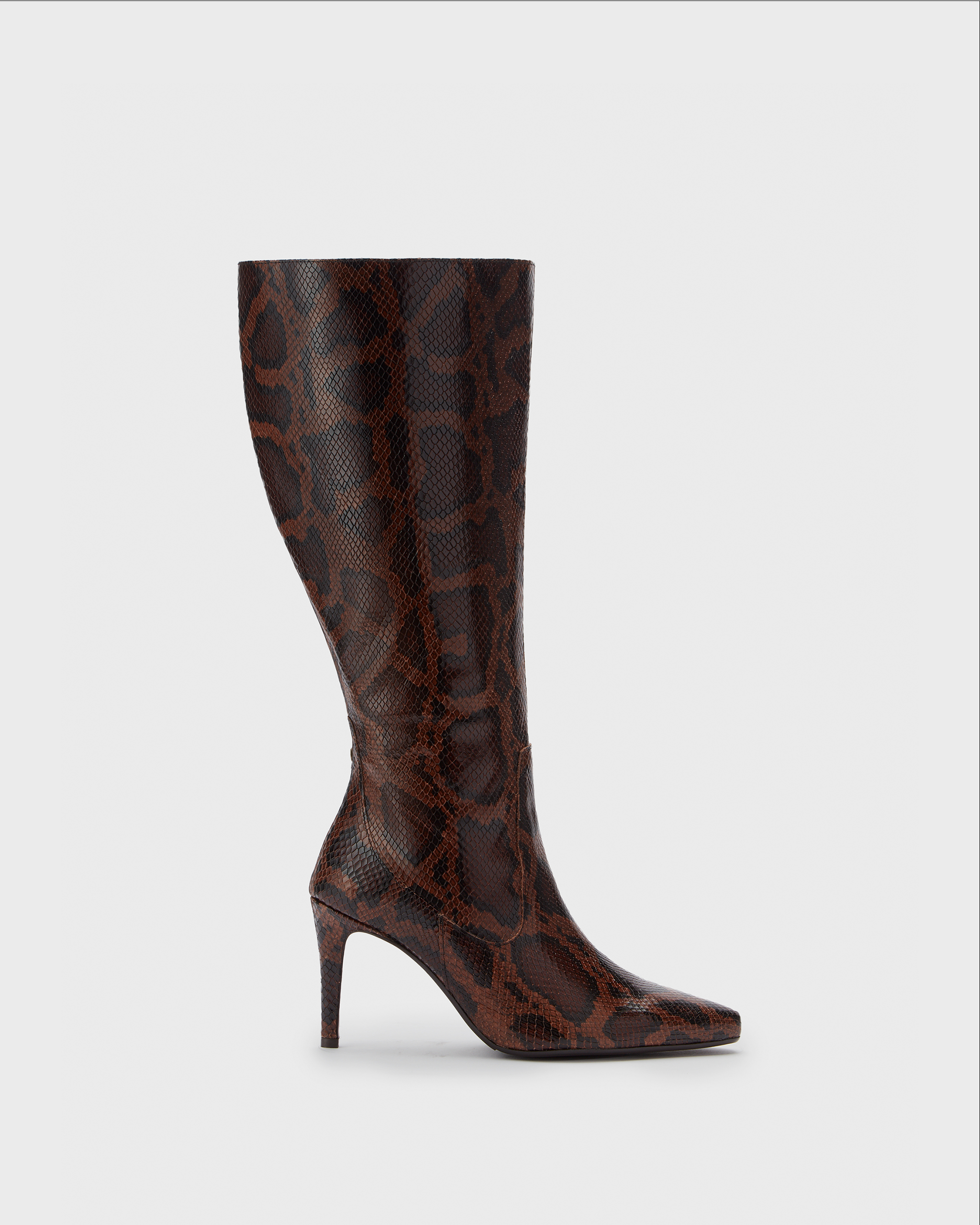 knee high snake stiletto heeled boots