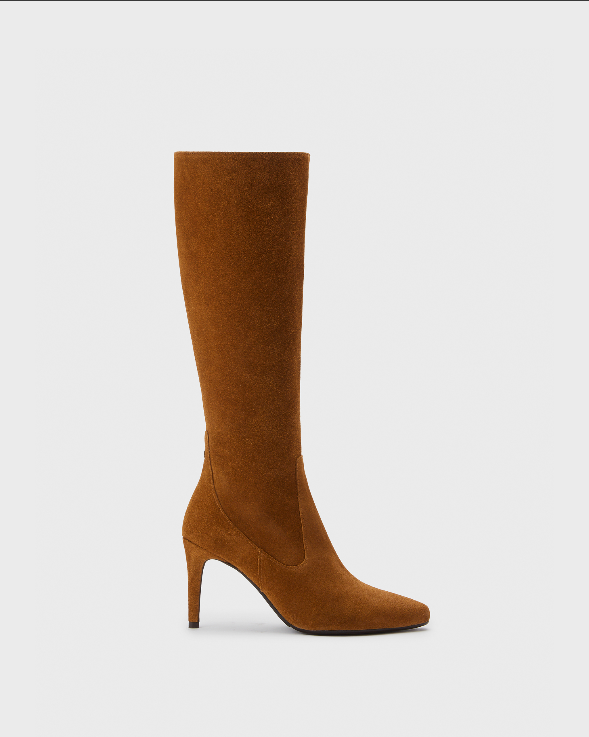 knee high tan suede stiletto heeled boots