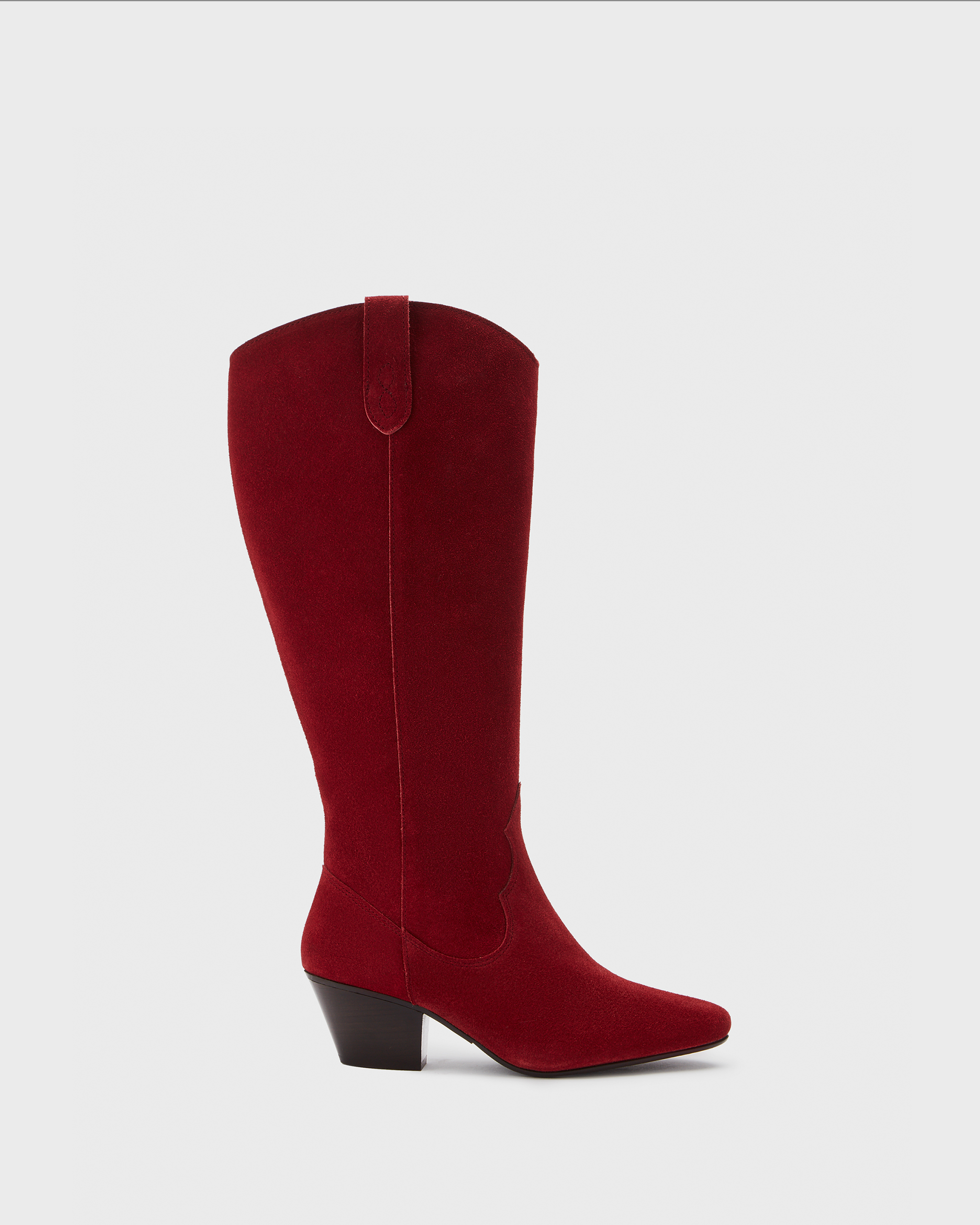 Knee high western style cowboy red suede heeled boot