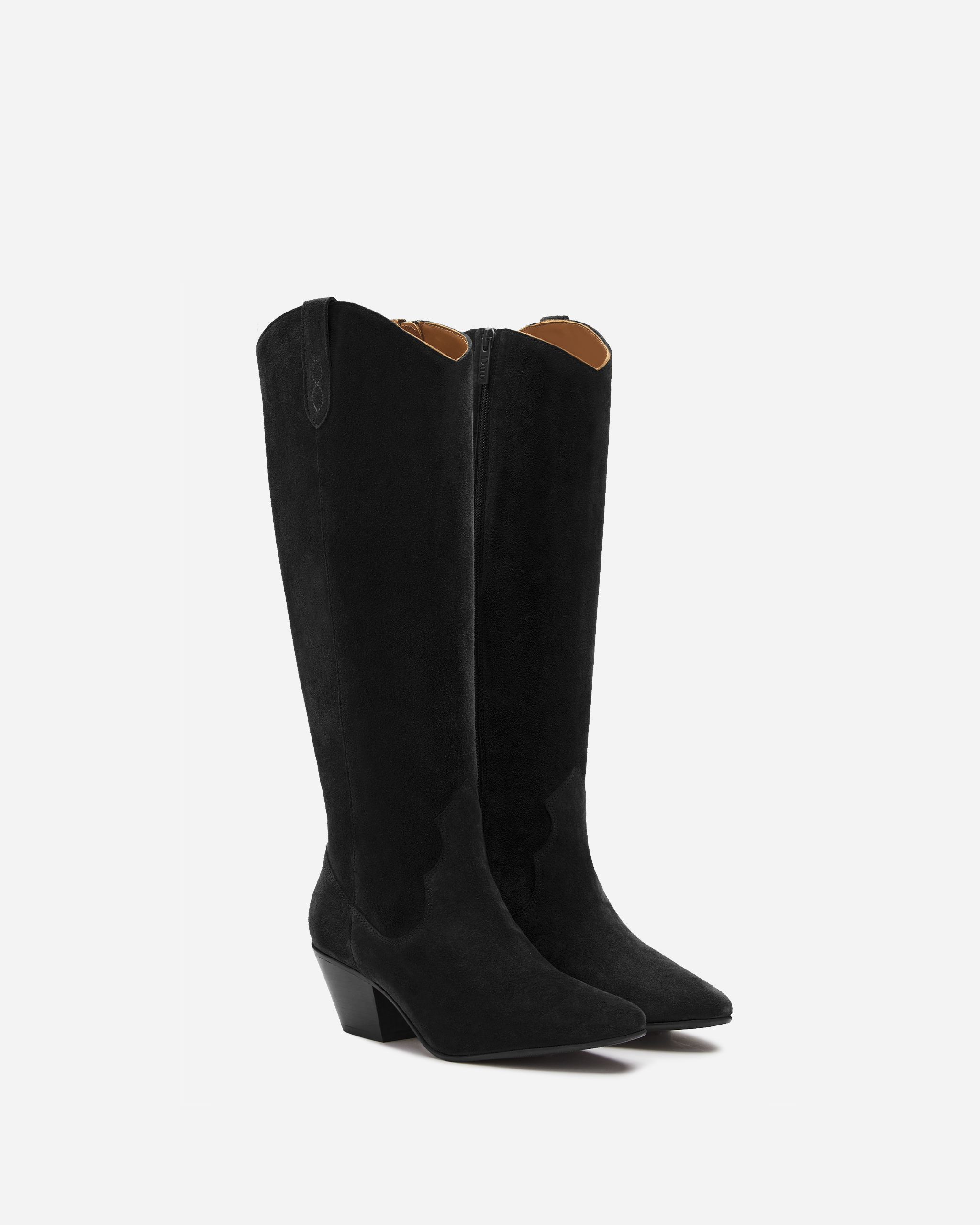 Knee high western style cowboy black suede heeled boot